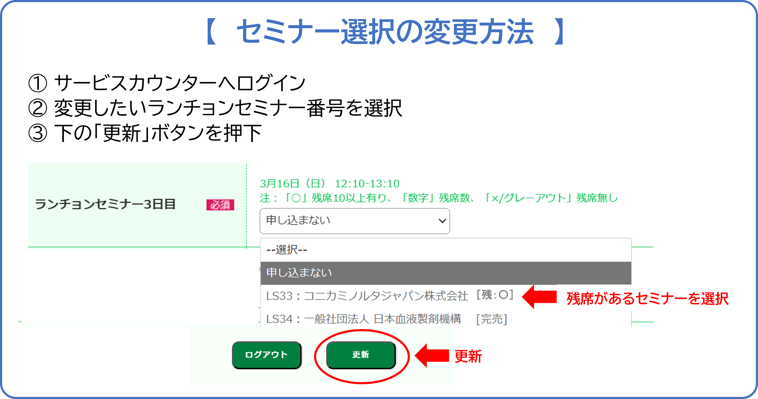 セミナー選択の変更方法