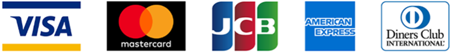 VISA, MasterCard, JCB, AMEX, Diners Club